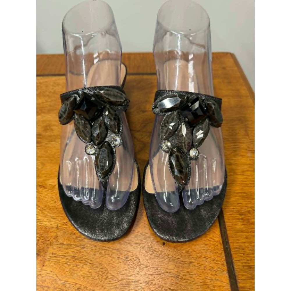 Etienne Aigner Womens 6 Metallic Wedge Sandals Gem Embellished‎ Charcoal Grey